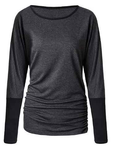 Amazon: Womens Round Neck Color Block Spliced Long Sleeve Sides Ruched ...