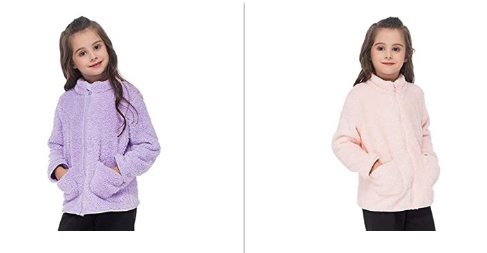 GAZIAR Girls/’ Fleece Sherpa Jacket Long Sleeves Fuzzy Fleece Full Zip Winter Coat for Toddler Girls 3T 4T 5T with Pockets