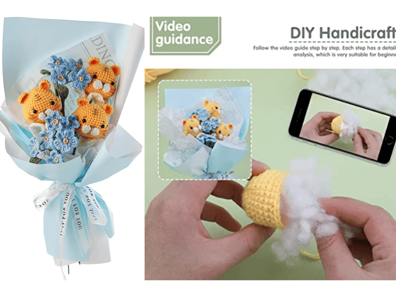 Iuuidu Crochet Kit for Beginners, Bouquet Crochet Kit,Crochet Flowers for  Valentine's Day Gifts,Animal Knitting Kit with Step-by-Step Video Tutorials