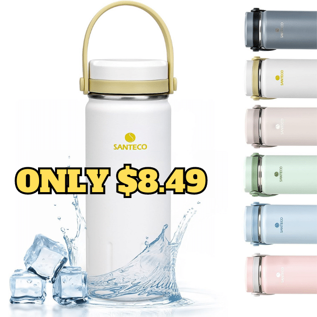 SANTECO 13oz Insulated Water Bottle with Handle, Stainless Steel Sports  Water Bottles, Wide Mouth Leak-Proof Double Wall Travel Mug Cold & Hot  Water