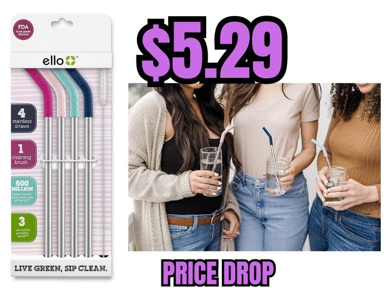 Ello Impact Reusable Stainless Steel Straws with Cleaning Brush - Deals  Finders